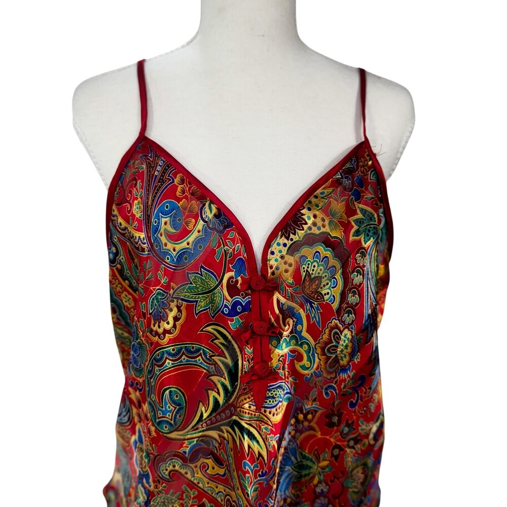 Vtg 90s Satin Paisley Cami Top Red Lingerie Coquette Boho Medium Festival Retro - Picture 4 of 16